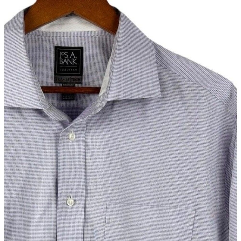 Jos A Banks Men Dress Shirt  17.5-36 Purple Herringbone Long Sleeve Travel Tech